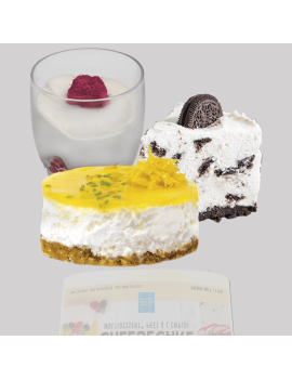 3 desserts confectionnés à partir du Multidessert® Cheesecake, verrine cheesecake/ framboise, cheesecake Oreo, cheesecake mangue
